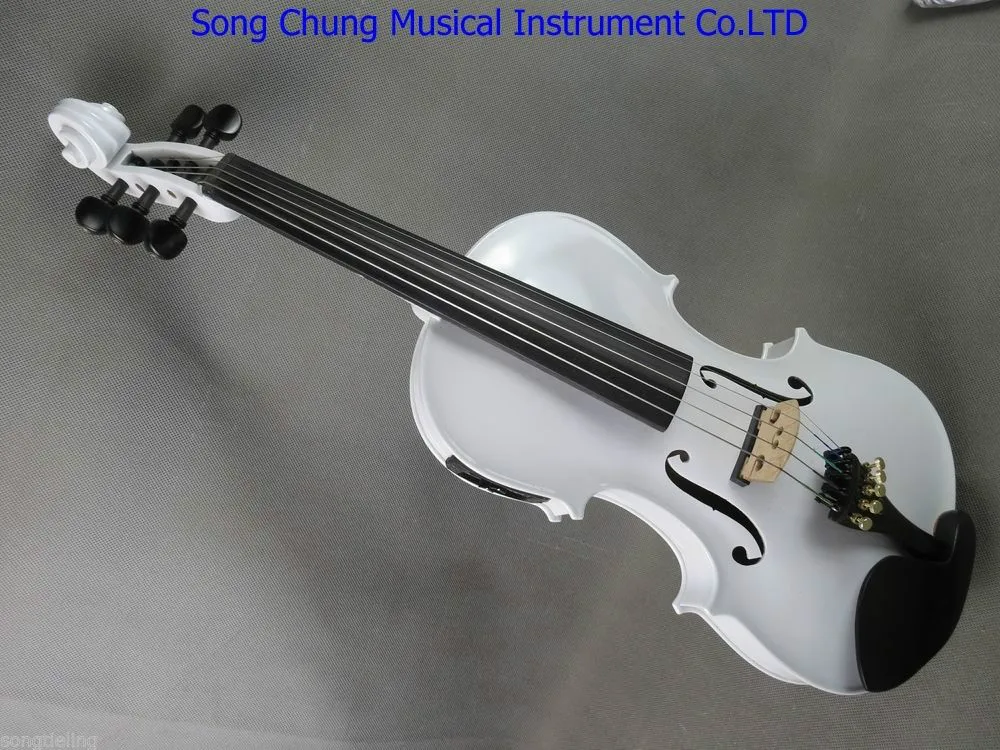 Beautiful white colors 5 strings electric & acoustic violin 4/4 #7772