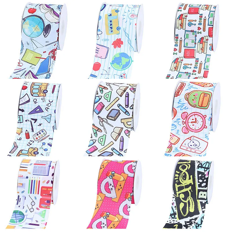 

(50 yards/lot) Factory wholesale price 38MM kids back to school cartoon ribbons for DIY