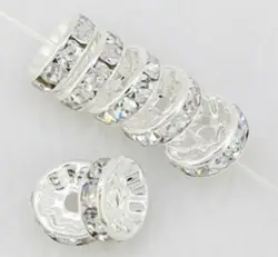 6mm 8mm 10mm 12mm 100pcs/lot white Clear Czech glass Crystal Spacer Beads round Metal silver Plated Rhinestone DIY making c567