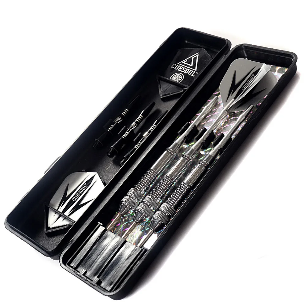 Cuesoul New 19-Gram Steel Tip Darts 3 Complete Darts with Aluminum and Stainless Shafts & Black Flights & Slim Case