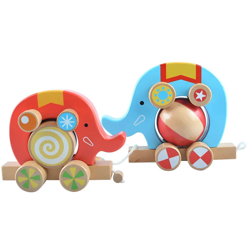 Brinquedo de madeira das crianças elefante arraste brinquedo carro divertido rolo jogo 2 pçs crianças cognitivo brinquedos educativos presentes das crianças