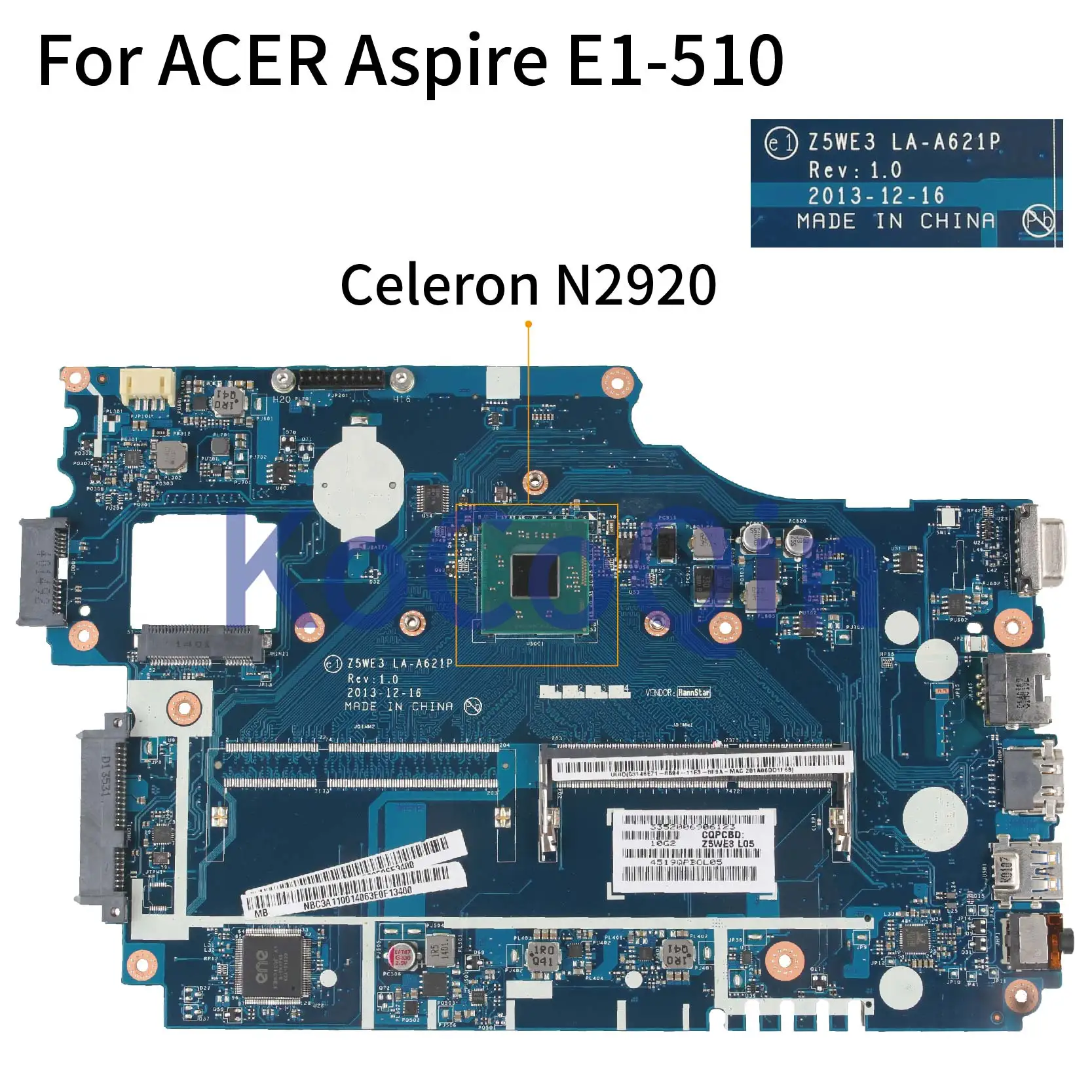 For ACER Aspire E1-510 N2920 Notebook Mainboard Z5WE3 LA-A621P SR1SF Laptop Motherboard