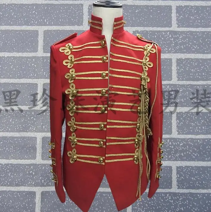 England Men Red Suits Designs Masculino Homme Terno Stage Costumes For Singers Men Blazer Dance Clothes Jacket Stand Collar