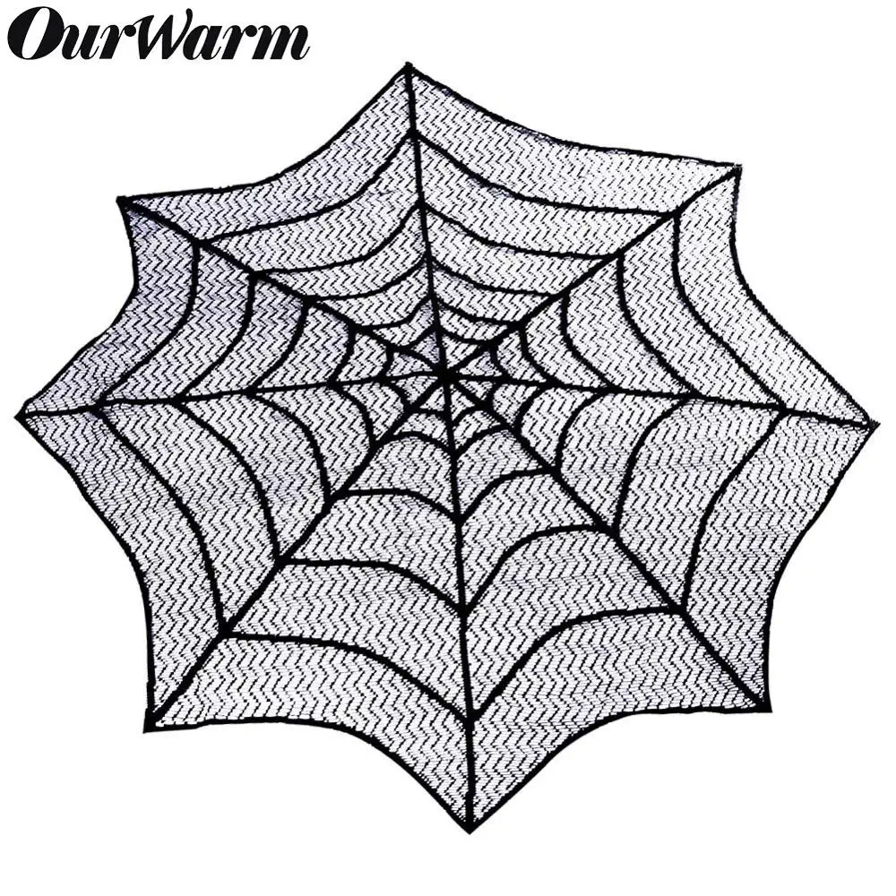 OurWarm 75cm Halloween Lace Tablecloth Black Spider Web Table Topper Covers for Bar Cosplay Party Props Halloween Decoration