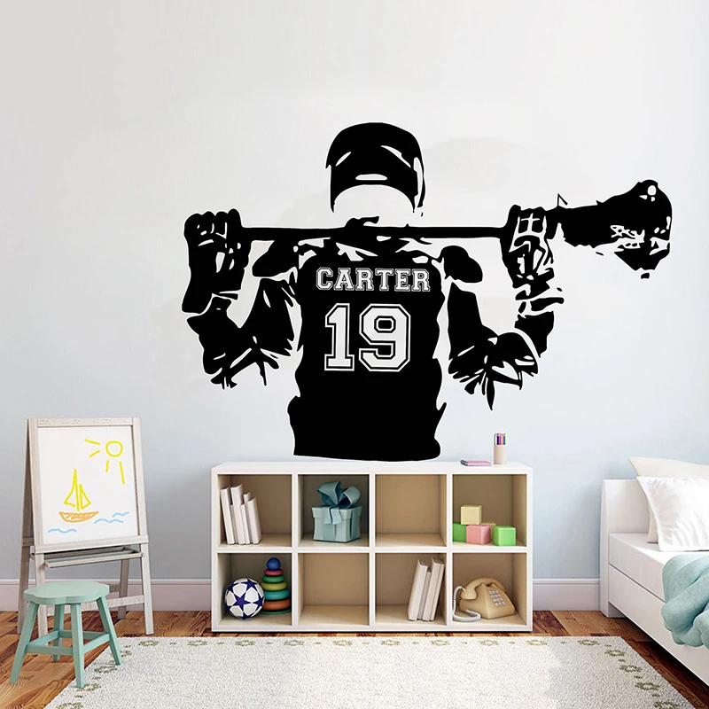 Lacrosse vinyl Wall Sticker Lacrosse players Personalised name number Home Decor Sports Wall Decal Kids Teens Room Decor G979