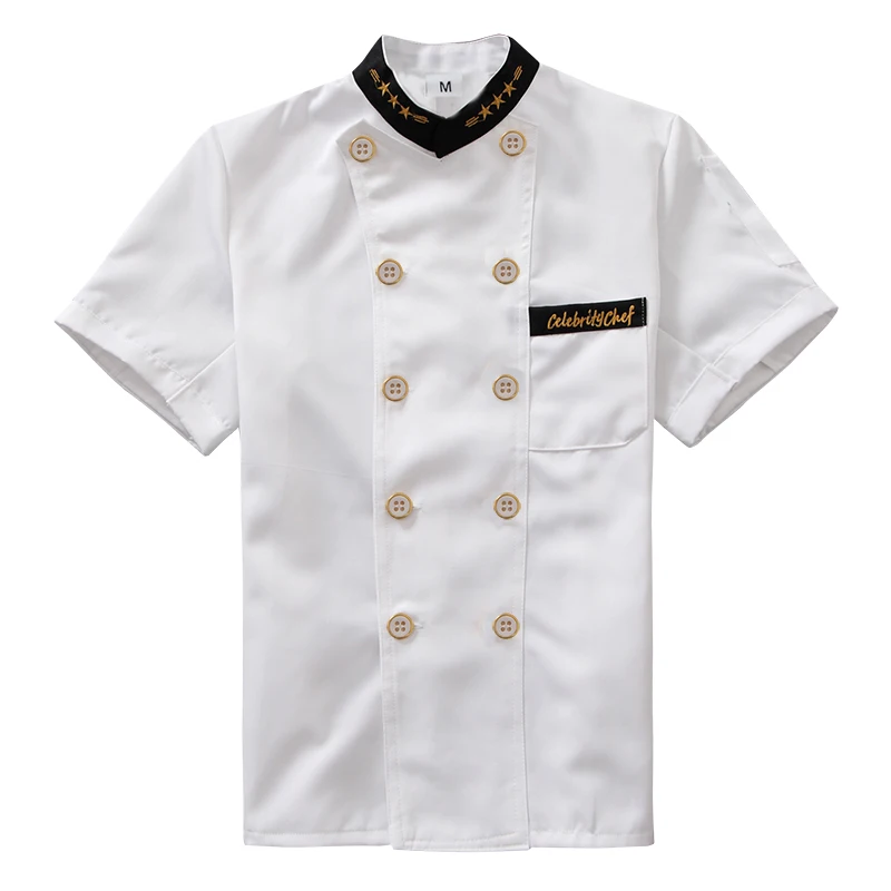 New Chef Jacket Food Service Short Sleeved Summer Hotel Chef Uniform Double Breasted Chef Clothing