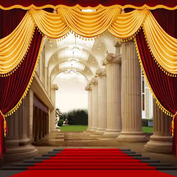 

10x10ft Greek Columns Red Carpet Entrance Hallway Seamless Washable Wrinkle Free One Piece Photo Background Backdrop Polyester