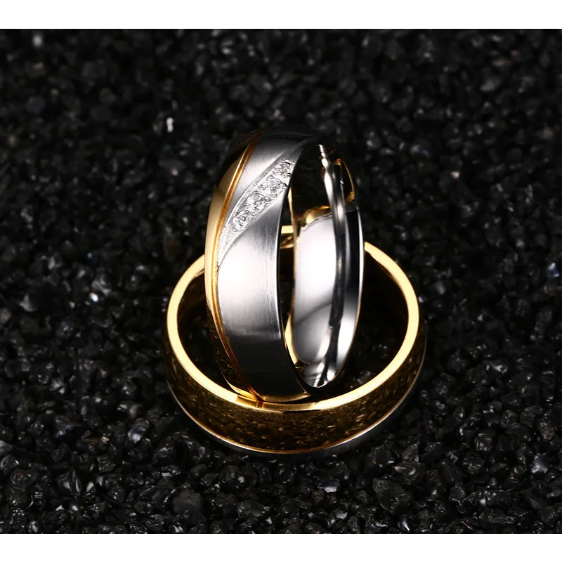 Vnox Rings For Women Man Wedding Ring Gold Color 316L Stainless Steel Promise Couple Jewelry