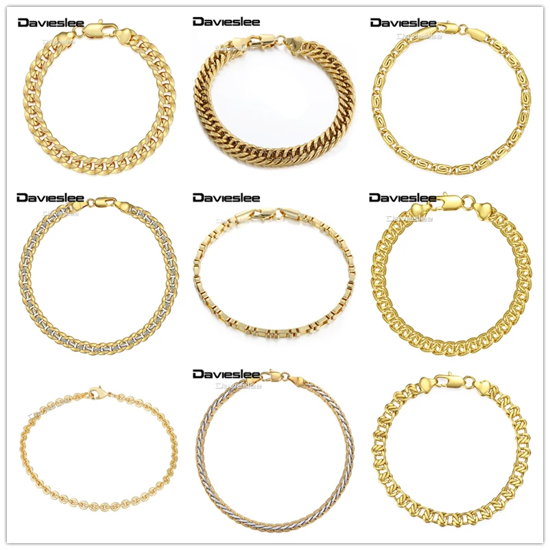 Bracelet for Men Curb Snial Chain Yellow Gold Color Chain Wholesale Gift Wholesale Fashion Bracelet Jewelry 3-11mm 7-9inch GBB2