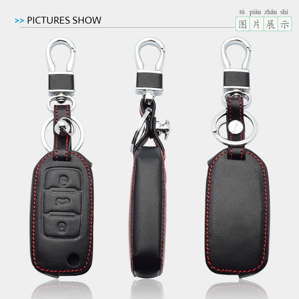 ATOBABI Leather Car Key Case For Volkswagen VW Golf Polo Beetle Passat Skoda SEAT Flip Remote Control Fobs Shell Protector Cover