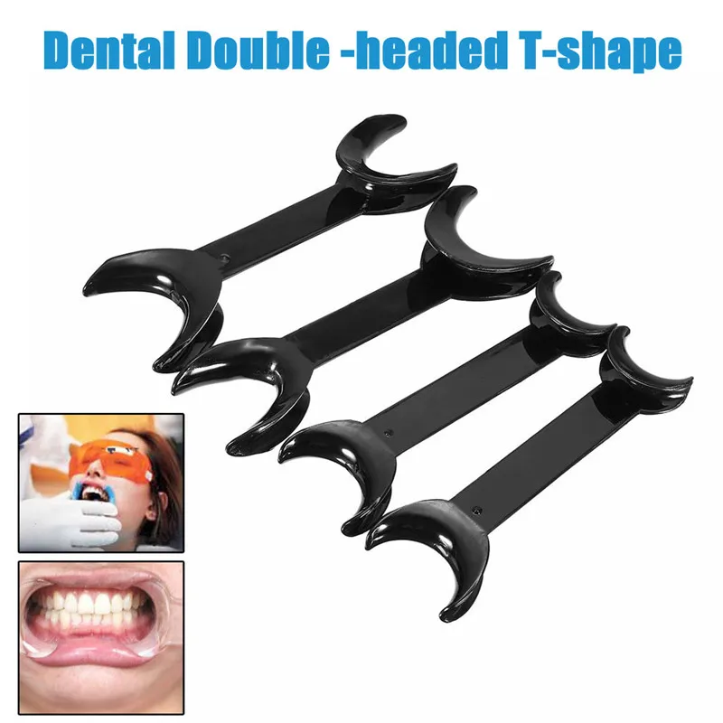 4 ks zubní nářadí t-shape intraoral zlá lippe retractor otvírač dvojitý hlava ortodontické zubů ústa otvírač rozměr small+large