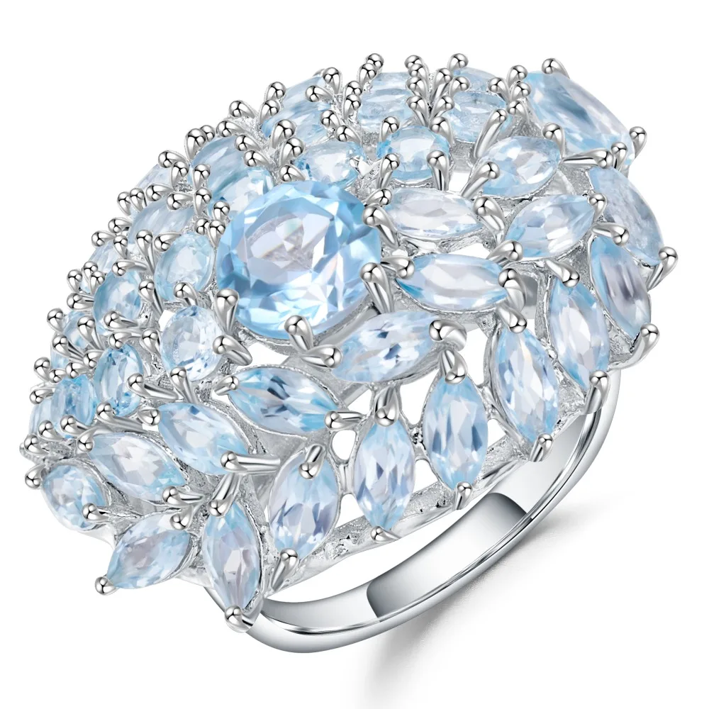 Gem's Ballet 19.95Ct Natural Sky Blue Topaz Gemstone Flower Rings 925 Sterling Silver Fine Jewelry For Women Party