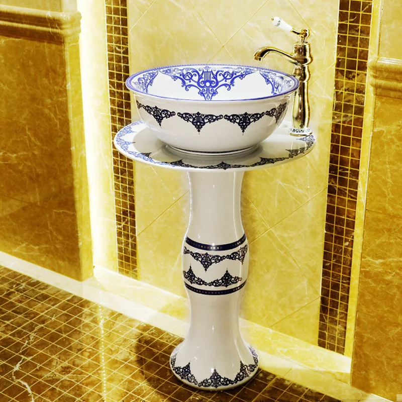 Pedestal Washbasin Ceramic Outdoor Bathroom  Pedestal sinks bowl Balcony Integrated Floor Type Washing basin