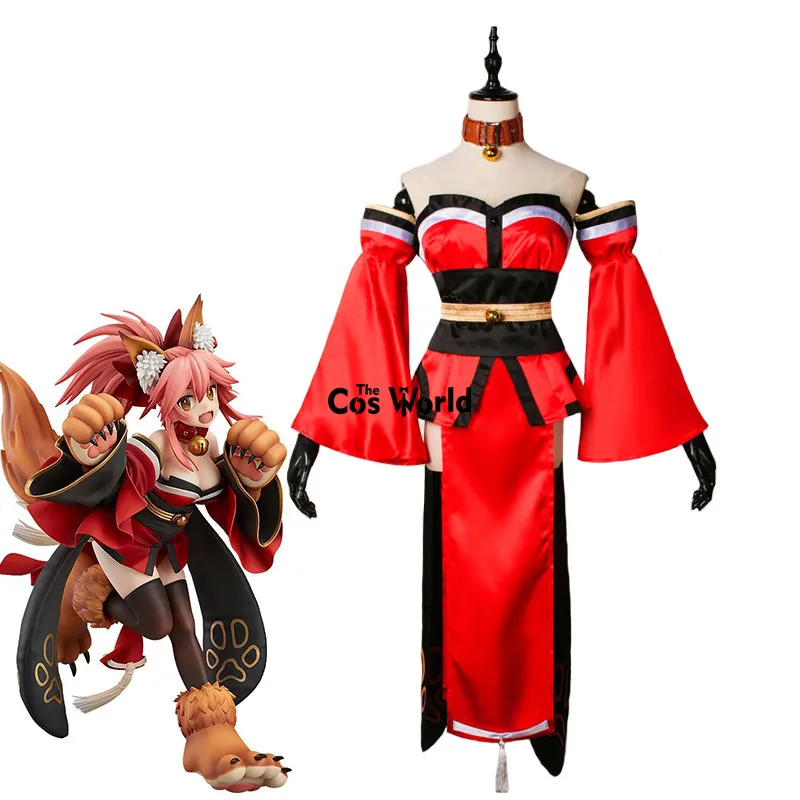 Fate EXTELLA CCC FGO Fate Grand Order Tamamo no Mae Maid Red Tube Tops Dress Kimono Yukata Uniform Anime Cosplay Costumes