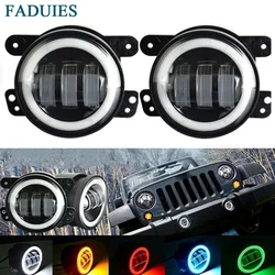 FADUIES 2PCS DOT 4Inch Round Wrangler Led Fog Light 30W 6000K White Halo Ring DRL Off Road Fog Lamps For Jeep Wrangler JK TJ LJ