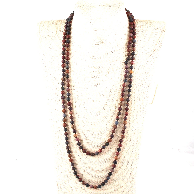 Fashion Bohemian Jewelry 150cm 6mm Semi Precious Stones Beads long Knotted Necklaces