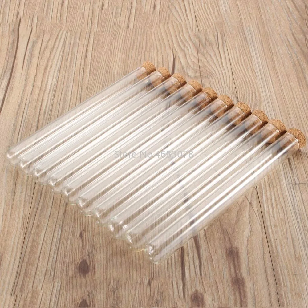 Tubos de ensayo de plástico con tapón de corcho, transparentes como vidrio, suministros educativos escolares de laboratorio, 16x150mm, 10 unidades