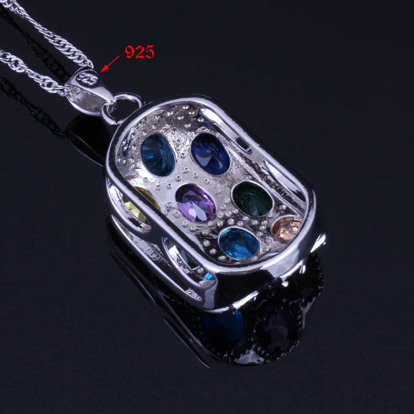 Astonishing Multigem Multicolor Cubic Zirconia Silver Plated Jewelry Sets Earrings Pendant Nacklace Chain Ring V0249