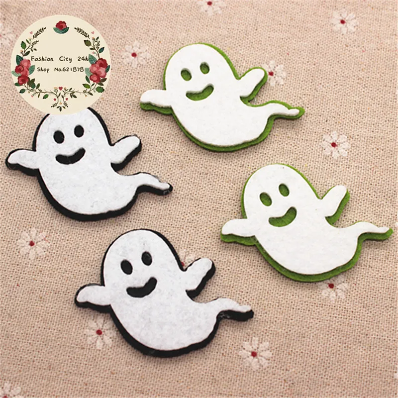 10pcs/lot Non-woven Fabric Handmade Kawaii Halloween Ghost Patches Felt Accessories for DIY Scrapbooking,45*55mm