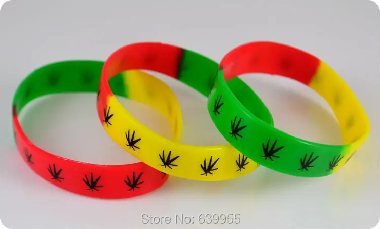 10x Cannabis leaf Jamaica weed Rasta Reggae Punk Hiphop Silicone Bracelet red yellow green wristband Fashion jewelry