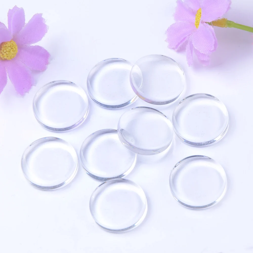 Cabochões de vidro transparente para fazer colar de pingente Cabochão Jóias, ambos os lados planos e redondos, 10mm-30mm