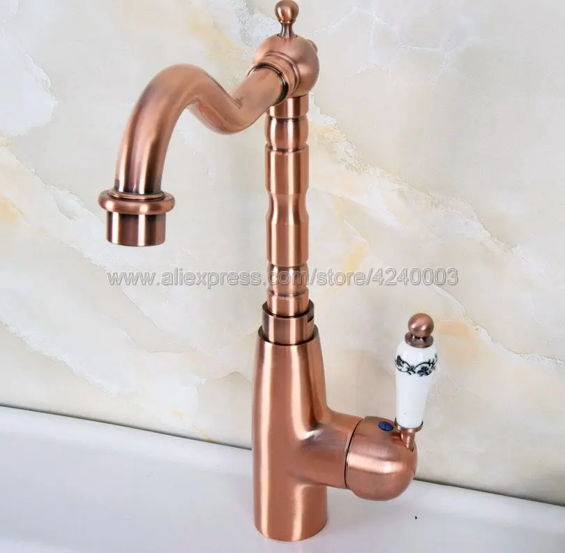 Kitchen Faucets Red Copper Antique Kitchen Faucets Hot and Cold Water Mixer Tap Single Hole Mixer Tap Knf635