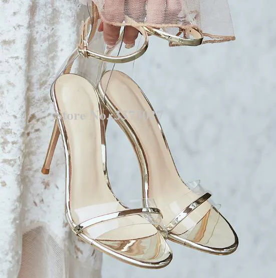 

Luxury Transparent Mixed Color Thin Heel Gladiator Lady Sandals Rome Style Ankle Buckle Sexy Women Dress Sandals Shoes Stiletto