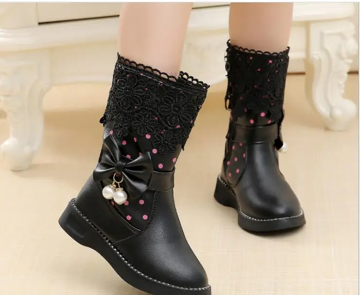 

Winter new children snow boots Rhinestones kids genuine leather rubber boots warm shoes with fur princess baby girls boots