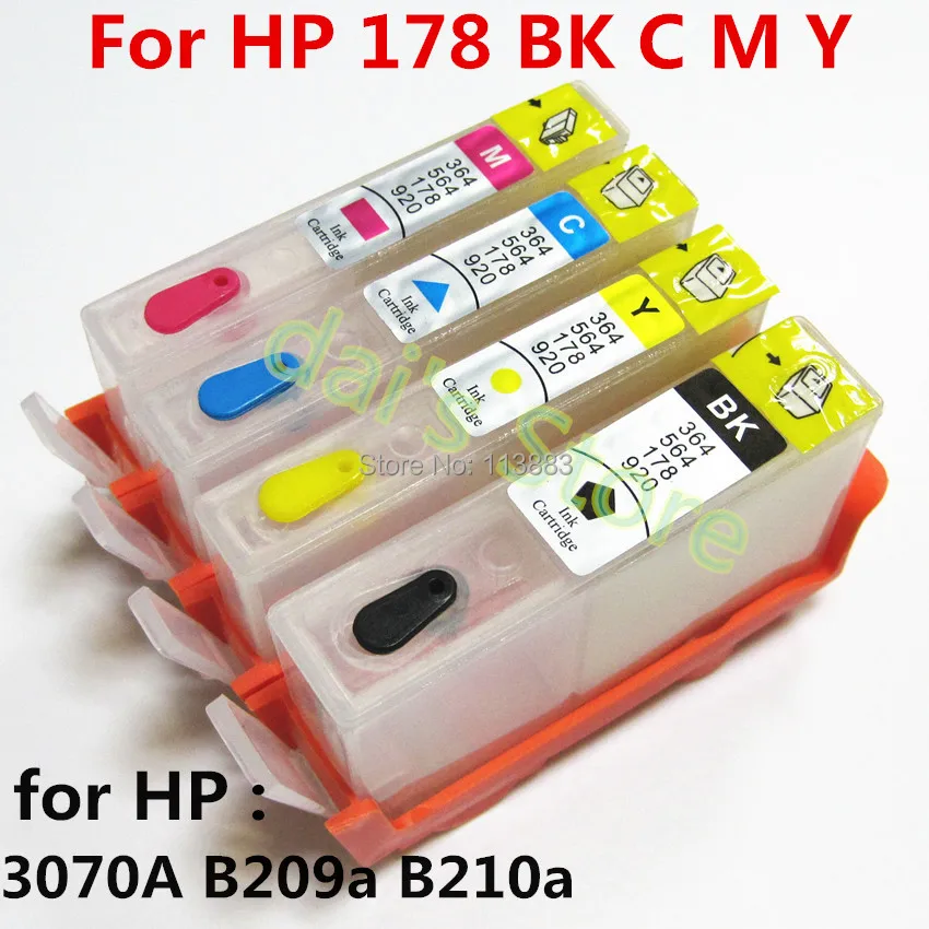 

10set For hp178 178XL Refillable ink Cartridge for HP photosmart B209a B210a deskjet 3070A printer with chip 4 color