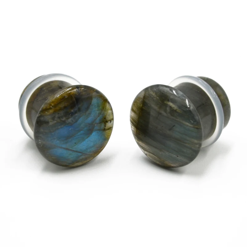 2pcs Labradorite Ear Plug Single Flared Plug Glow Stone Ear Expander Body Piercing Jewelry