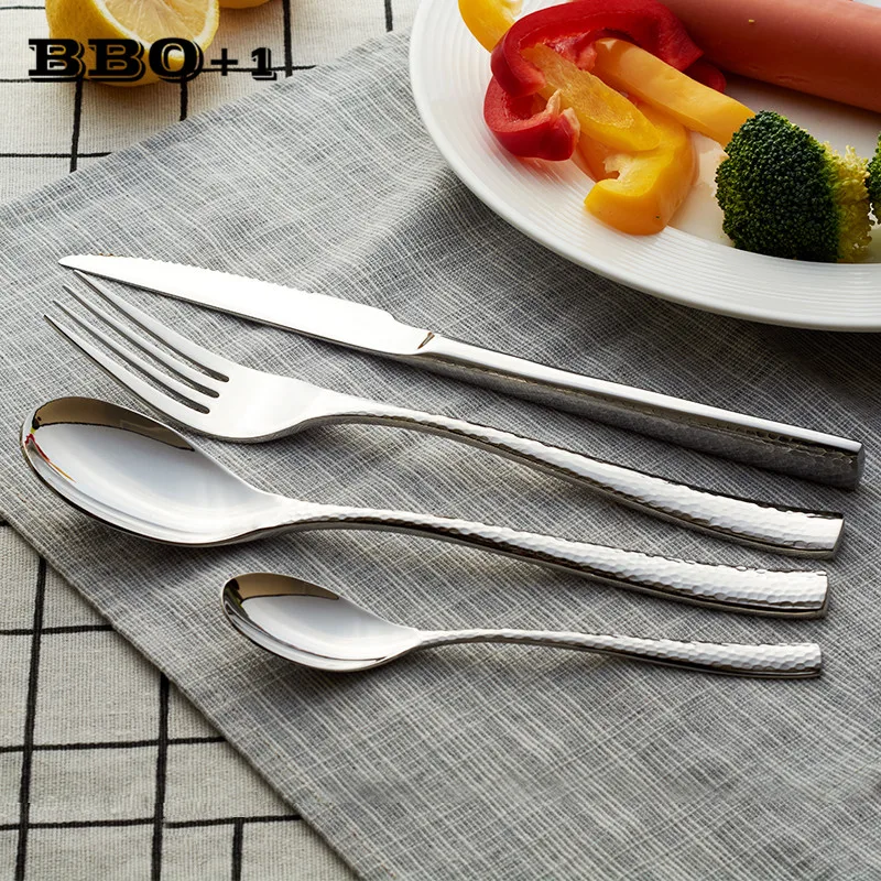 

4pcs/set Stainless Steel Cutlery Dinner set Silverware Fork Knife Spoon Set Tableware Christmas Gift Dinner Sets Hammered Dots