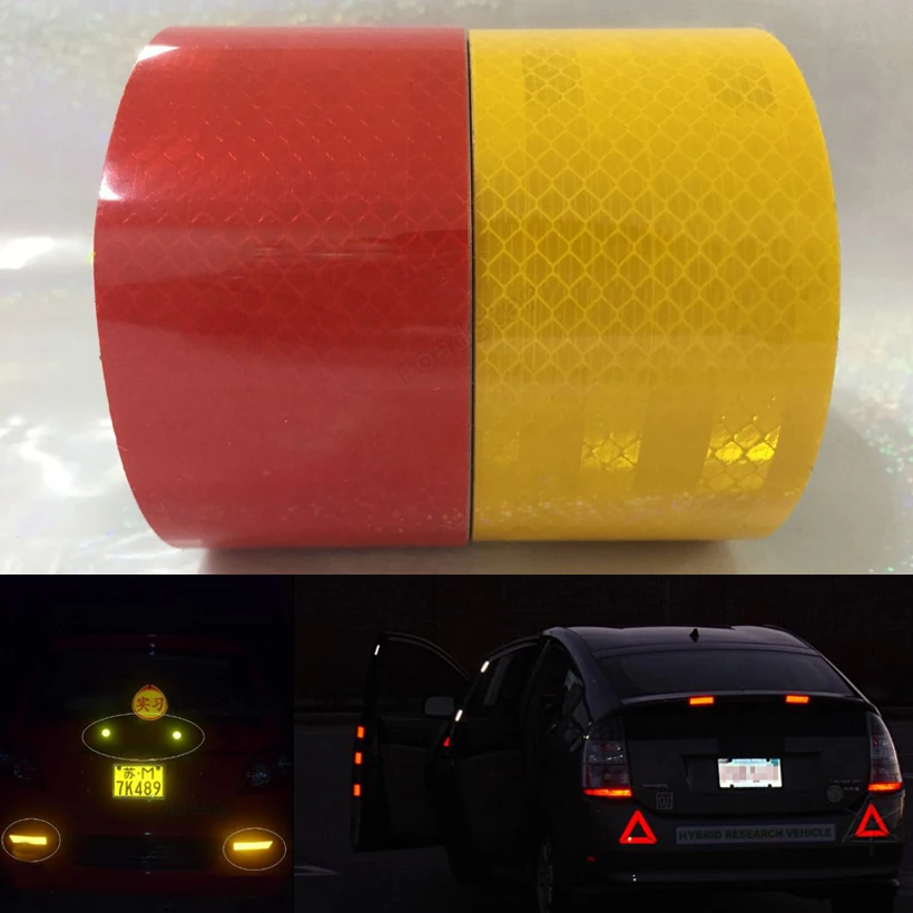 Roadstar 5cmX5m Red/Yellow Reflective Strips Car Stickers Car-Styling Motorcycle Decoration Automobiles Safety Warning Mark Tape