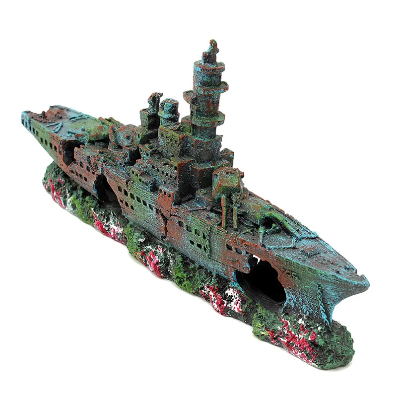 New Resin Aquarium Wreck Boat Decoration Navy War Liberty Destroyer Vessel Wreck Fish Tank Sunk Boat Crafts Ornament