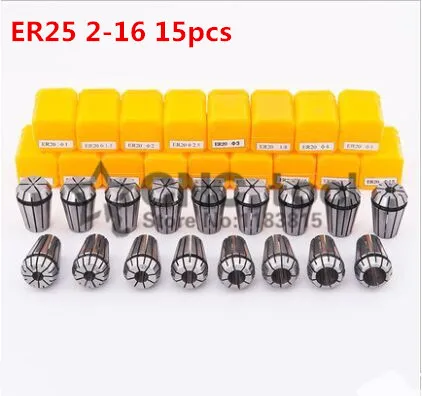 Free freight ER25 15PCs clamp set 2mm to 16 mm Range for milling CNC engraving machine tool motor axis.