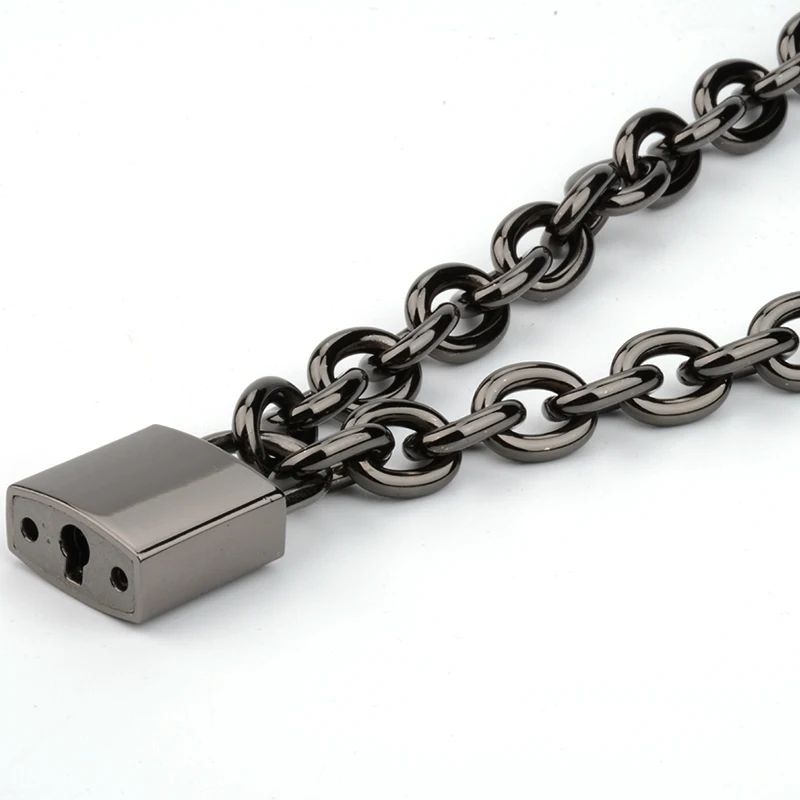 Gun Black Men Women Unisex Chain Necklace Heavy Duty Square Lock Padlock Choker Collar Link Necklace