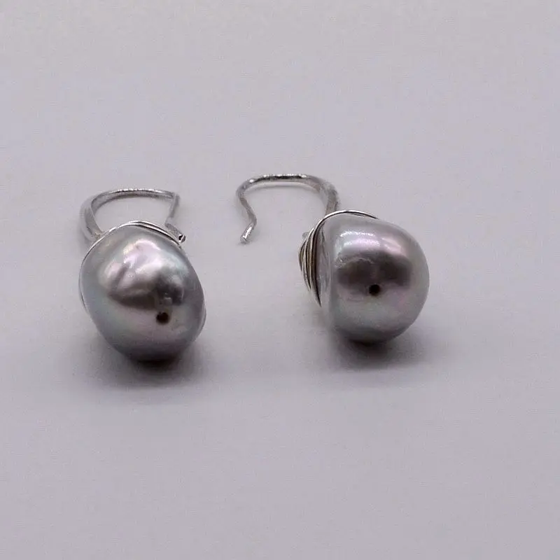 Handmade Pearl Earrings Grey Natural Freshwater Pearl 925 Sterling Silver Earrings Drop Shape Silver Wire Women\'s Earrings