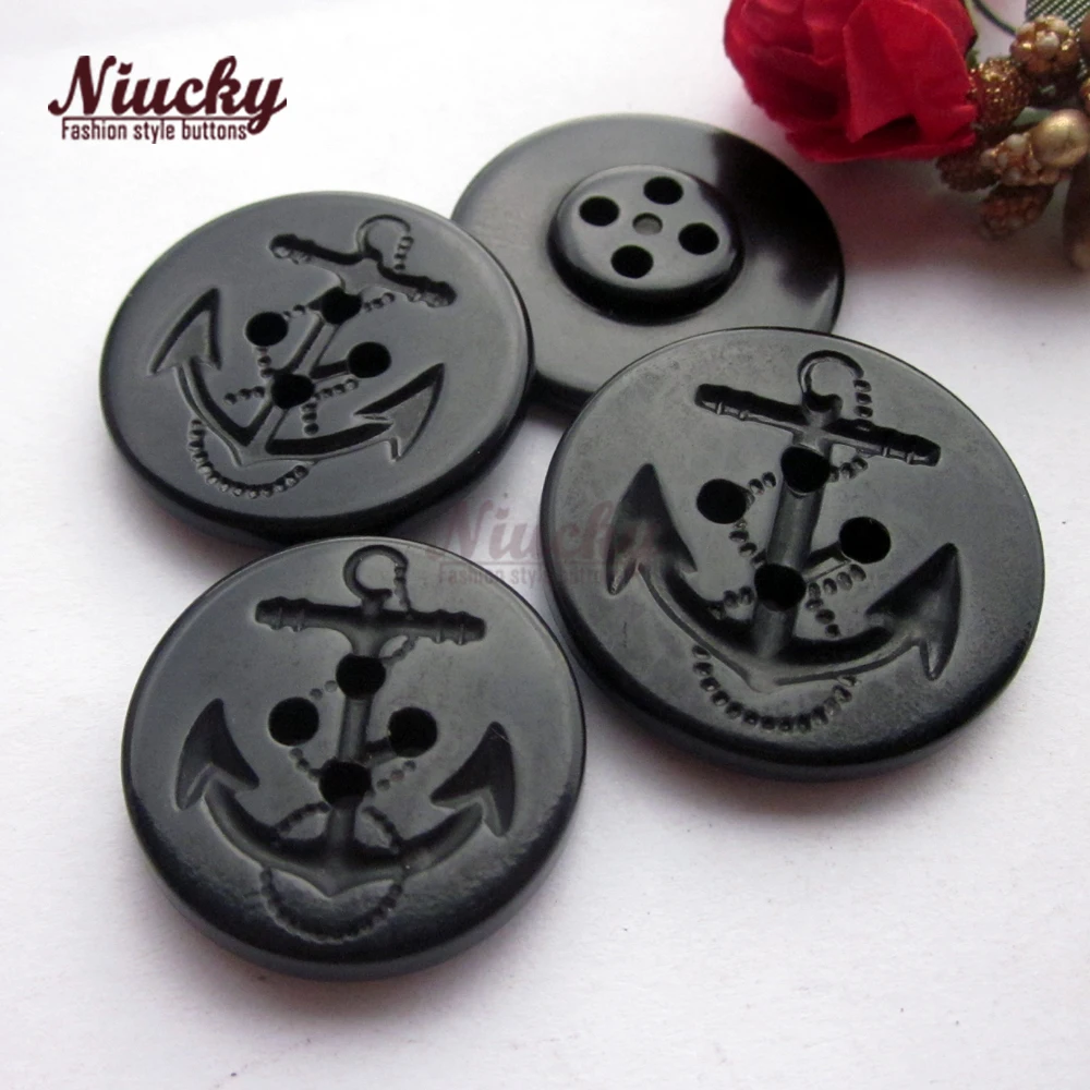 Niucky buttons 30mm /32mm 4 holes Black anchor navy coat buttons Navy style sewing buttons Urea Flame retardancy Ru0201-003 #30