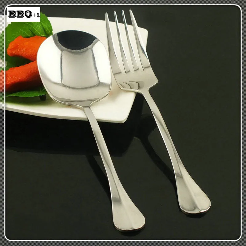 2pc Stainless steel Large Food Dinnerspoon and salad fork western restaurant service Soup Teaspoon and fork dinnerware