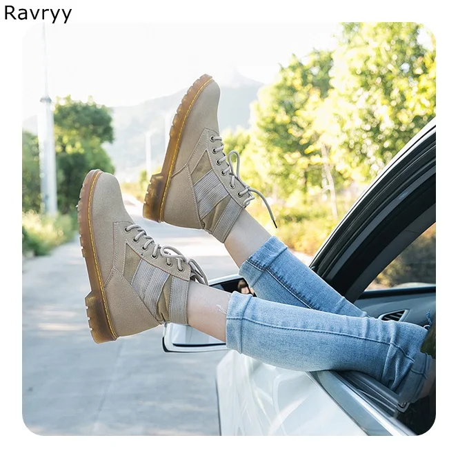 

Ins Fashion Lace up Woman's short boots suede leather autumn winter martin boot women ankle boot flat round toe female shoes