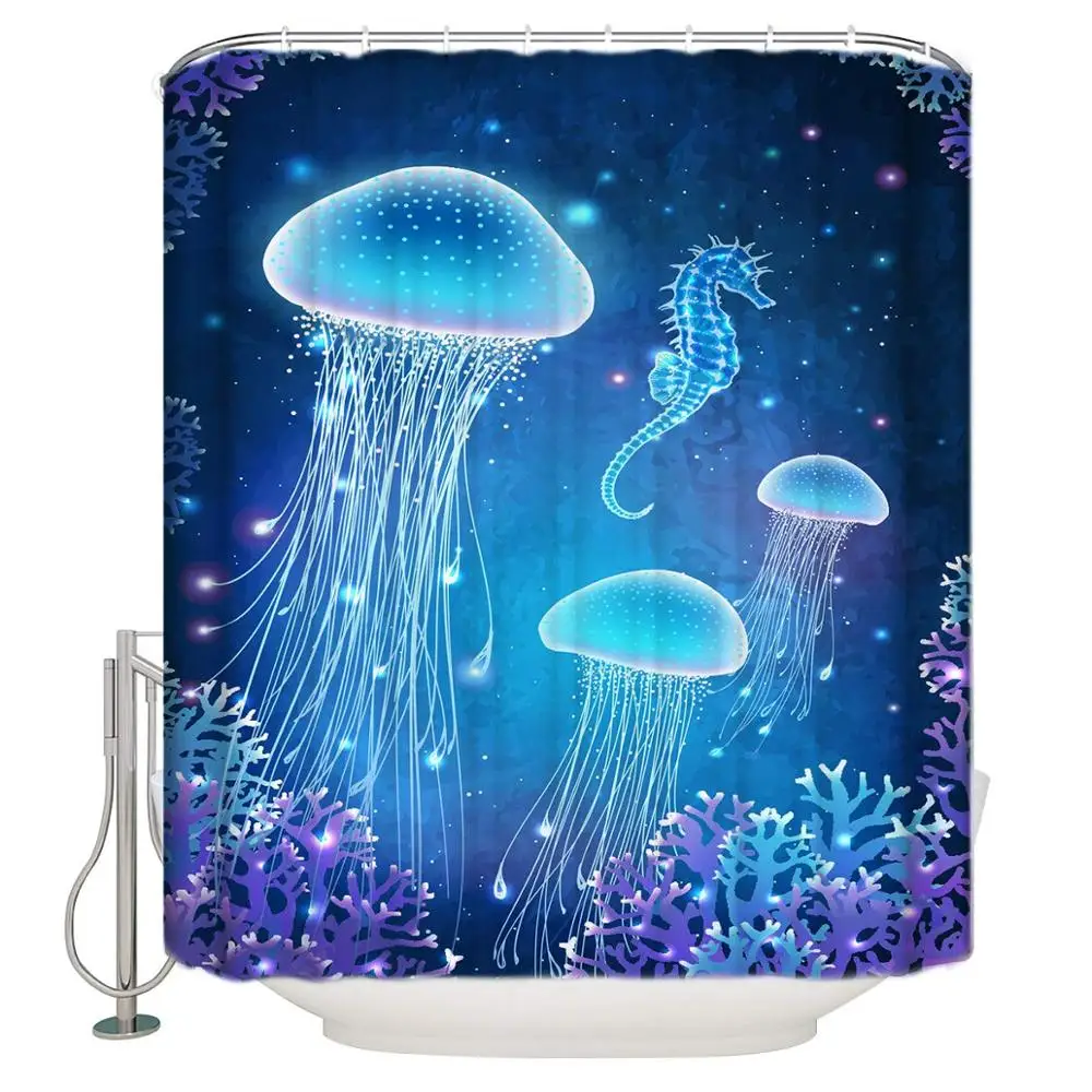 Jellyfish Seahorse Your Inspiration Card Shower Curtain for Bathroom Bathtub, Home Hotel Decoration Mildew Waterproof Polyester