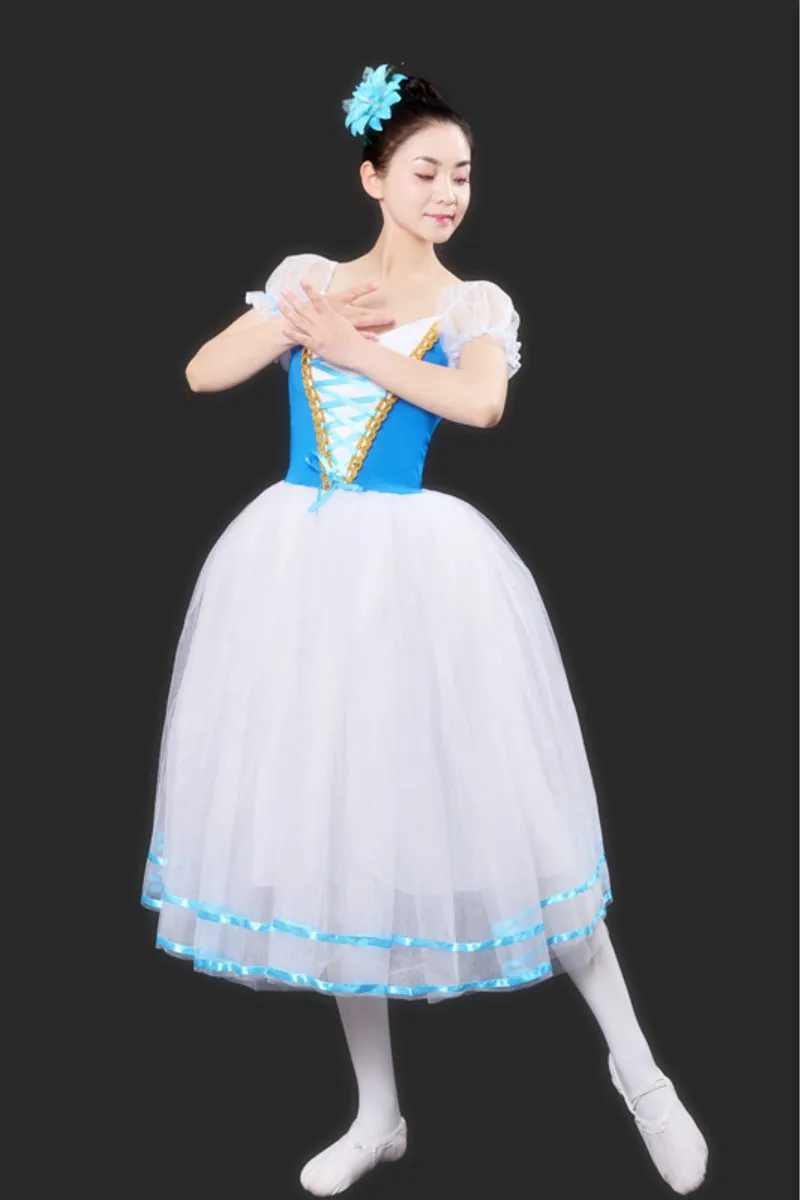 New Romantic Tutu Giselle Ballet Costumes Girls Child Velet Long Tulle Dress Skate Ballerina Dress Puff Sleeve Chorus Dress