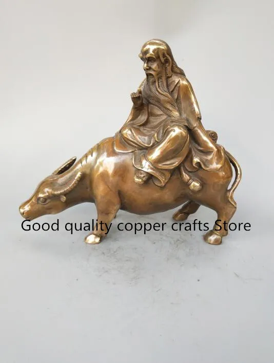 

China exquisite brass laozi ride cow craft statue