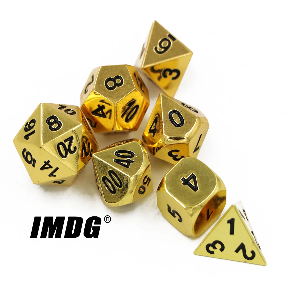 

IMDG 7pcs/set Creative RPG Game Dice Polyhedron Metal Dice DND Plating Imitation Gold Digital Game Dice