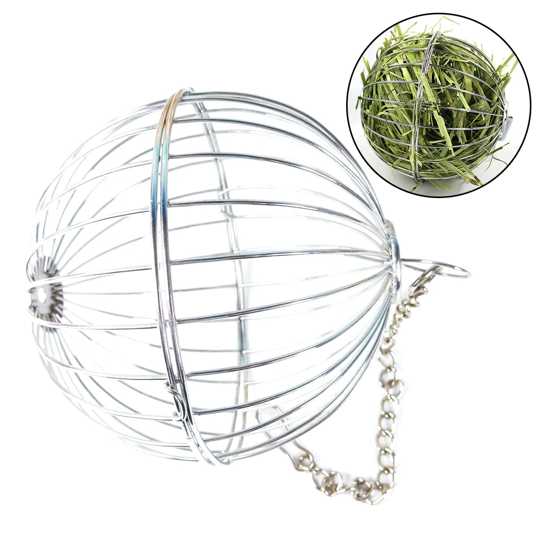 1pc Stainless Steel Round Sphere Feed Dispense Exercise Hanging Hay Ball Guinea Pig Hamster Rat Rabbit Pet Toys Supplies