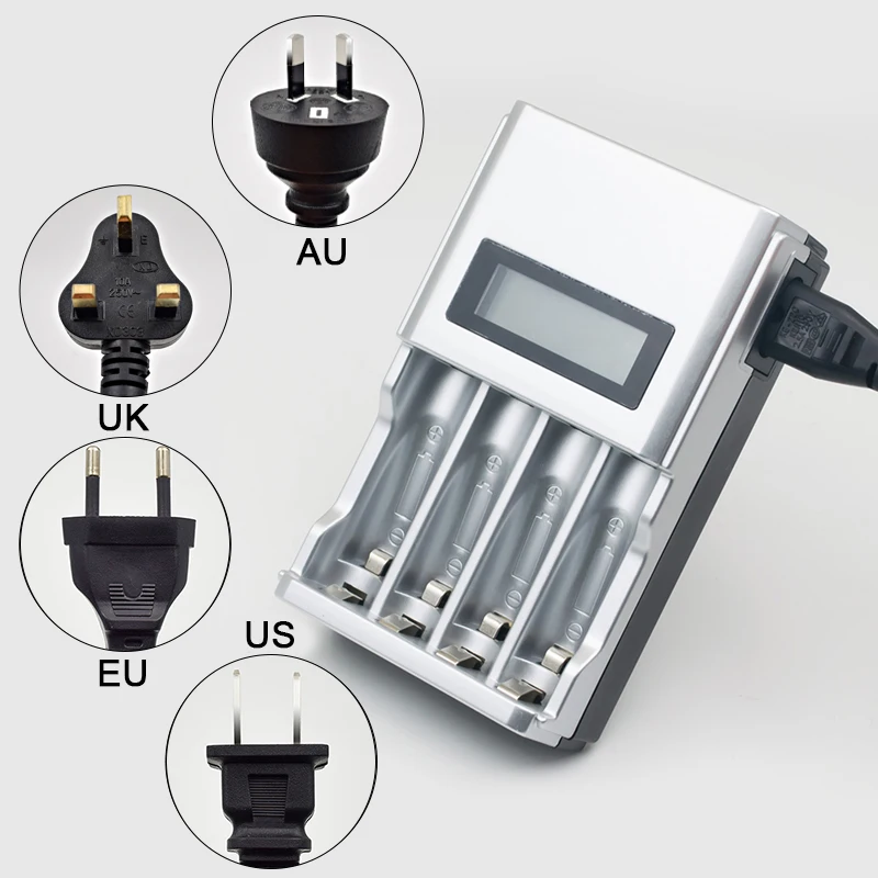 Verveguud inteligente display lcd carregador para 1.2v ni-mh NI-CD aa aaa baterias recarregáveis com ue eua reino unido au plug
