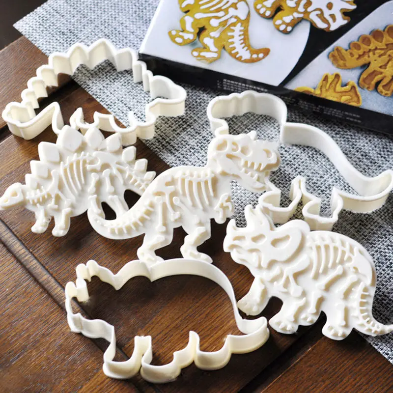 6 Pcs White Plastic Dinosaur Cookies Cutter Biscuit Pastry Cake Fondant Mould Set Home New