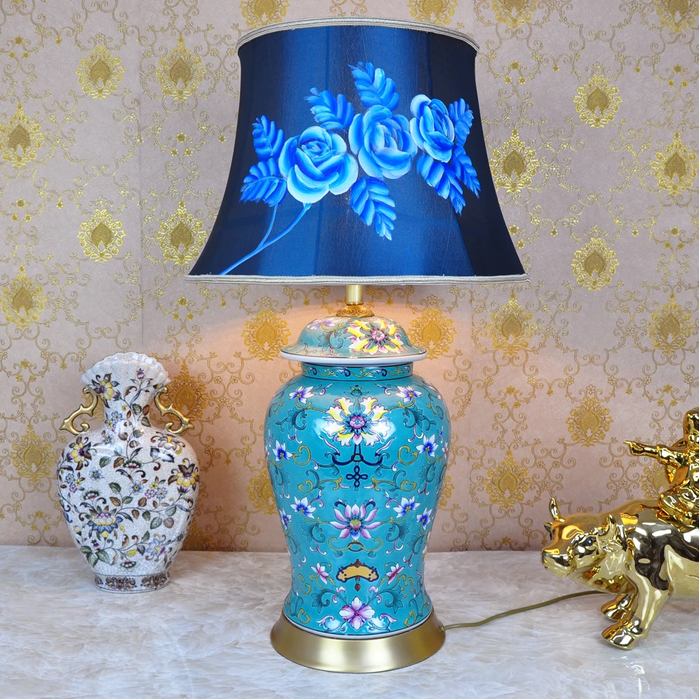 Vintage chinese bedroom living room wedding table lamp Jingdezhen porcelain ceramic table lamp art table led lamp