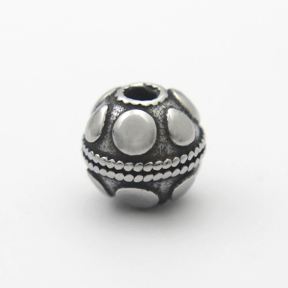 2.0mm Hole 316l Stainless Steel Vintage Engrave Ball Bead Fit Original Charm Bead Bracelet DIY Jewelry Making Gift (Only Bead)