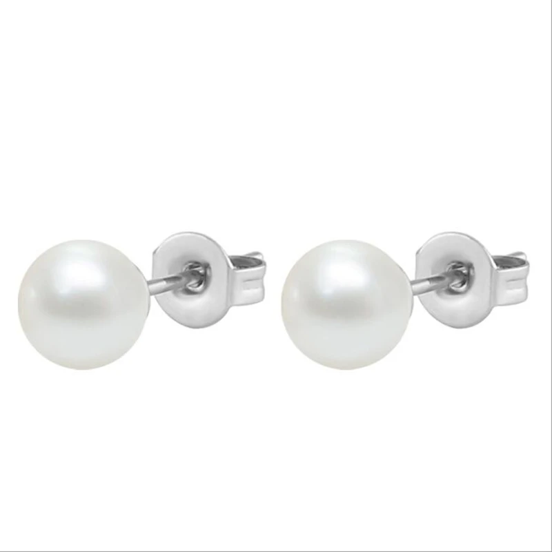 Stainless Steel With Pearls 4MM 5MM 6MM 7MM 8MM Stud Earrings For Women Never Fade And Allergy