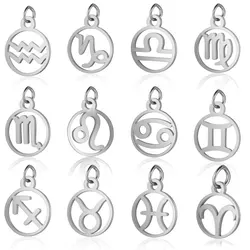 12pcs/lot Stainless Steel Zodiac Charm DIY Constellation Pendants with Jump Ring for Making Jewelry Accessories Wholesale
